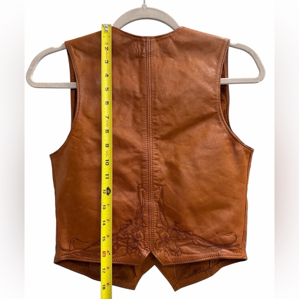 Vintage Brown Leather Embroidered Button-Front Vest - Picture 8 of 9